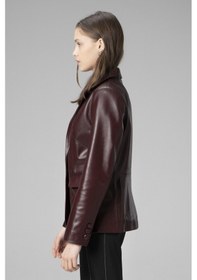 Resim Dericlub Wm011 Gerçek Deri Kadın Blazer Ceket Bordo Null Bordo 