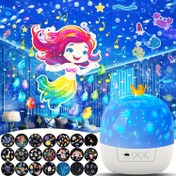 Resim Çocukların Yıldızlı Gece Lambası: 21 Film Ay & Yıldız Projektörü, USB ile Çalışan, Taşınabilir Yıldız Işıkları Projektör Lambası, Sevimli Unicorn Hediyesi Noel için, Otel Odası Dekoru 