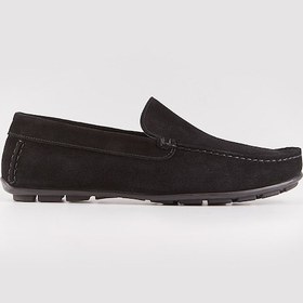 Resim Hakiki Deri Siyah Bağcıksız Süet Erkek Loafer Ayakkabı Siyah 