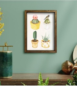 Resim Bk Gift Kaktüsler Tasarımlı Doğal Masif Ahşap Çerçeveli Tablo 30X (551120438) 