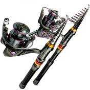 Resim GHOTDA Yeni Olta Kamışı Kombinasyonu - 1 Teleskopik Çubuk, 1 Döner Makara, Karbon Fiber Katlanabilir Balıkçılık Çubuğu İçerir, Tatlı ve tuzlu su balık avcılar için uygundur 