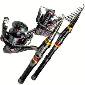 Resim GHOTDA Yeni Olta Kamışı Kombinasyonu - 1 Teleskopik Çubuk, 1 Döner Makara, Karbon Fiber Katlanabilir Balıkçılık Çubuğu İçerir, Tatlı ve tuzlu su balık avcılar için uygundur 