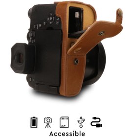 Resim OttoAngelino Kahverengi Panasonic Lumix DC-FZ1000 II ile Uyumlu MegaGear Suni Deri Fotoğraf Makinesi Çantası 