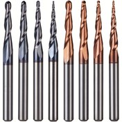 Resim Dreanique 1 adet 1/8" 3.175mm Tungsten Katı Karbür TiAlN Kaplamalı Konik Top Burun Bıçağı CNC Freze Kesici Router Bıçakları Metal Bitiş Freze 2 Flütler Radyus R0.25-R1.0 Konik Top Burun Bitiş Freze HRC55 Ahşap İşleme Gravür Bıçağı 
