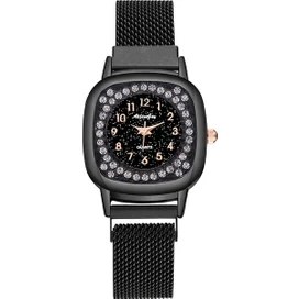 Resim Hanyang Siyah Yeni Bayanlar Lüks Saatler Örgü Mıknatıs Toka Kare Kuvars Izle Kadınlar Için Küçük Rahat Bilezik Saatler Relogio Feminino Saat (Yurt Dışından) 