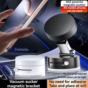 Resim Çok Fonksiyonlu Vakum Emiş Kupası Araba Telefon Tutucu, Katlanabilir ve Uzatılabilir Tasarımlı Çift Taraflı Manyetik Montaj, iPhone/Android Akıllı Telefonlar İçin Uygun, Araçlar/Ofis/Yolculuk/Ev Gibi Çeşitli Ortamlar için Yükseltilmiş Taşınabilir Hands-Free Stand 