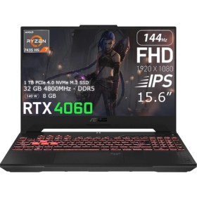 Resim Asus Tuf Gaming A15 FA507NOR-LP110 Amd Ryzen 7 7435HS 32GB 1tb SSD Rtx 4060 (140W) 15.6" 144Hz IPS Panel Fhd Windows 11 Pro Taşınabilir Bilgisayar 