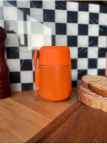 Resim ChefTaste Kaşıklı Yemek Termosu Paslanmaz Çelik 500 ml Turuncu Yemek Termosu 