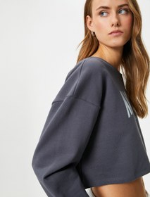 Resim Crop Sweatshirt Baskılı Uzun Kollu Pamuklu 