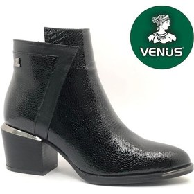 Resim Venüs Riban Hakiki Deri Topuklu Ortopedik Kadın Bot Siyah-Rugan 