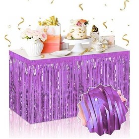 Resim Kendinden Yapışkanlı Mor Metalize Püsküllü Masa Eteği 75 X 275 Cm Parti Süslemesi 