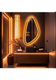 Resim Evonna Amber Led'li Lazer Kumlamalı Lavabo & Banyo Aynası Dokunmatik Sensörlü 45 X 90 Cm Turuncu 