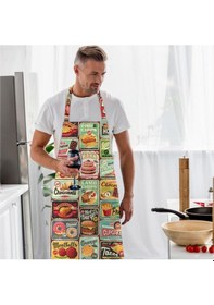 Resim Junk Food Tasarımlı Mutfak Önlüğü Keten Kumaş, Uluslararası Yıkama Ve Solmama Sertifikası Çok Renkli 