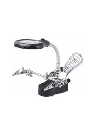 Resim Monyee Led Işıklı Solda Yardımcı Tutucu - 6.5cm Lensli Akrilik Cam Metal Bileşenli Büyüteç Stantı 