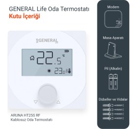 Resim General Life Aruna HT25S Rf Kablosuz Oda Termostatı Beyaz Dijital Kontrol Paneli 