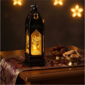 Resim Özbience 13X5 cm Siyah Mika Ramazan Kandili Gün Işığı LED Feneri 