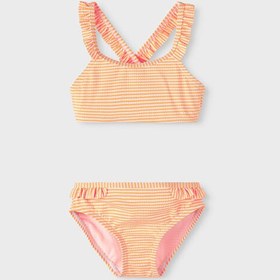 Resim Name İt Sarı Kız Bebek Bisiklet Yaka Kolsuz Lastikli Çizgili Bikini Takım 13213774 