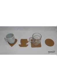 Resim Mantar Bardak Altlığı Şekil Seçenekli 6 Adet Kahverengi 