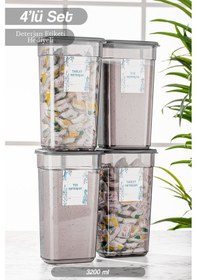 Resim 4 Adet Elina Jumbo Etiketli Dikdörtgen Saklama Kabı - Tablet Deterjan Saklama Kutusu Seti 3200 Ml 