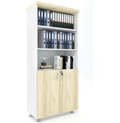 Resim Modüler Dünyası Kapaklı Kitaplık Dosya Dolabı - 80X38X188 Beyaz - Meşe 
