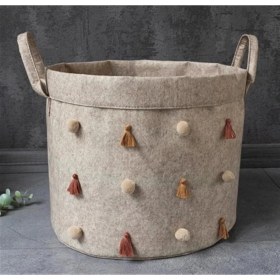 Resim Mena Rise Katlanabilir Çok Amaçlı Ponponlu Yuvarlak Düzenleyici Saklama Kutusu Organizer Keçe (Mini Boy) - 03785 ( Lisinya ) 