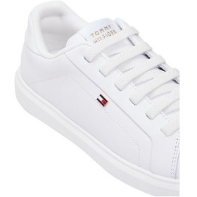 Resim Tommy Hilfiger Th Kadın Beyaz Hafif Deri Tabanlı Kort Ayakkabıları-12265 Beyaz 