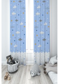 Resim Mekta Home Bebek Ve Çocuk Odası Bulut Ve Yıldız Desenli 2 Kanat Fon Perde 