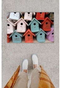 Resim Dijital Baskı Dekoratif Kuş Evi Renkli Kapı Önü Paspası K-1218 