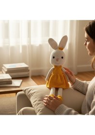 Resim Tığ İşi Amigurumi Tavşan %100 Pamuk El Yapımı Oyuncak 36 Cm Beyaz - Sarı 