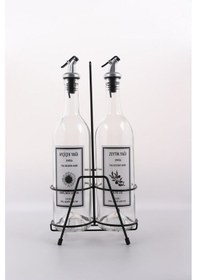 Resim Jenisa Standlı Etiketli Akıtmaz Yağdanlık Yağlık 2 Adet 750 ML Siyah - Şeffaf 
