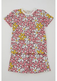 Resim Breeze Kız Çocuk Şortlu Pijama Takımı Renkli Papatya Desenli 4-8 Yaş, Karışık Renk Çok Renkli 