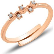 Resim Gümüş Rose Alttan Ayarlamalı Zirkon Taşlı Dalgalı Yüzük 