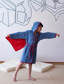 Resim Çocuk Bornozu %100 Pamuk Pelerinli Süper Kahraman - 7-8 yaş 