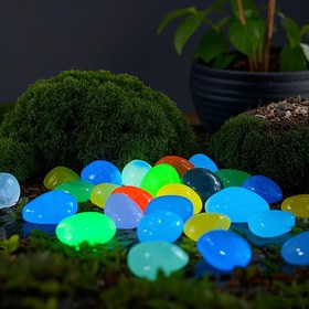 Resim 200 adet Renkli Karanlıkta Parlayan Çakıl Taşı Bahçecilik, Düğünler, Partiler, Festivaller ve Akvaryumlara - Dış Mekan Peyzajı ve Seramik, Bahçe Süsleri, Canlı Süsler, Dayanıklı Süsler için Yeniden Kullanılabilir Plastik Dekoratif Taşlar 
