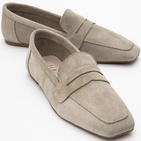 Resim Morne Bej Süet Hakiki Deri Kadın Loafer Ayakkabı Bej Süet 