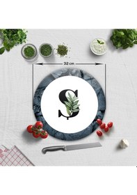 Resim Decorita Cam Kesme Tahtası - Cam Kesme Tablası - Harfli Tasarım Ş Çap 32 CM 