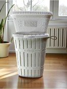 Resim Citim Beyaz Bambu Halatlı Kirli Çamaşır Sepeti ve Selesi Seti 