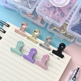 Resim 8'li Macaron Metal Klips Seti, 22mm Yuvarlak Atıştırmalık Kapatma Klipsleri ve PP Kutu ile Finans Ofis Defteri Asma 