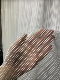 Resim Altuntaş Tasarım Ütü Istemez Keten Çizgili Petek Üstü Desen Salon Mutfak Balkon Perdesi 1x2 Seyrekpileli Tül Perde kırık beyaz 300 x 250 