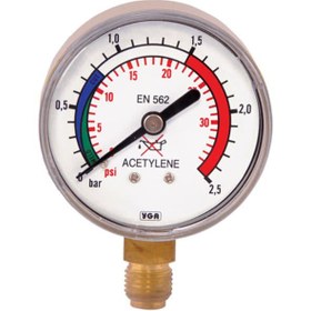 Resim Yıldız 51102 1,5 Bar Kadran sonu 2.5 Bar ASETİLEN Basınç Göstergesi 
