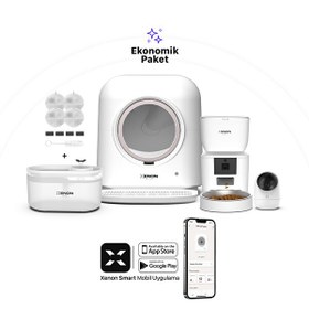 Resim Xenon Smart Akıllı Otomatik Kedi Tuvaleti Mama Kabı Su Pınarı Smart Tag ve Yedek Filtre 5'li Pet Seti 