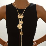 Resim Zarif Vintage Stil Demir Y-Kolye, Kadınlar için Dereceli Disk Büyüsü - Mozaik Yok, Günlük Giyim için Benzersiz Uzun Kazak Zinciri, Tüm Mevsimlerle Uyumlu 