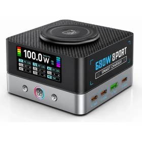 Resim UltraTekno WLX-R8A 680W Gan 8 Port Pd 3.1 Hızlı Şarj Istasyonu Kablosuz Şarj Destekli USB Type-C Laptop Telefon Tablet Şarj Cihazı 