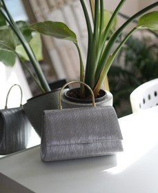 Resim Moom Bag Kadın Platin Lazer Kesim Metal Tutma Saplı Kapaklı Abiye Çantası 
