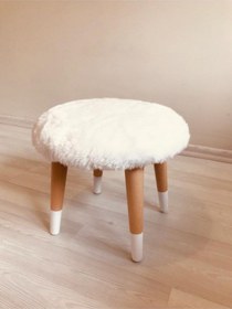Resim Webpanya Çocuk Odası Beyaz Peluş Çocuk Taburesi Çocuk Çalışma Masası Taburesi Sandalyesi Beyaz 
