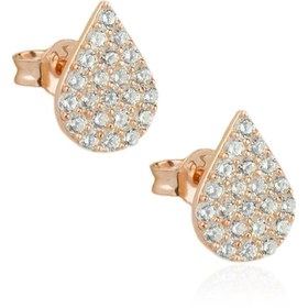 Resim Zirkon Taşlı Damla Gümüş Rose Küpe 