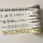 Resim Retro Sevimli Karikatür Yapışkan Bant - Çeşitli Eğlenceli Tasarımlar (Kekler, Kalpler, Tavşanlar) Beyaz Arka Plan Üzerinde - Dayanıklı Kağıt DIY Scrapbooking, Günlük Süsleme, Hediye Paketleme Etiketleri 