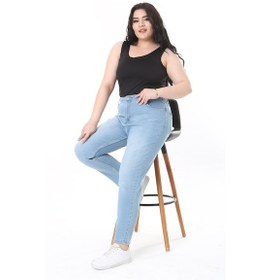 Resim Şans Kadın Büyük Beden Mavi Yüksek Bel 5 Cepli Likralı Kot Pantolon 65n38109-mavi Mavi 