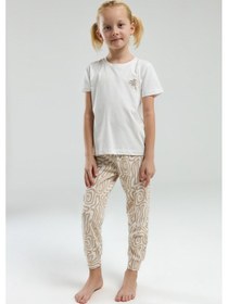 Resim Toontoy Kız Çocuk Göğsü Baskılı Pijama Takım Bej 