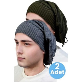 Resim Uniquetrenders 2'li Erkek Kışlık Triko Örgü Bere Ve Boyunluk Haki-füme 